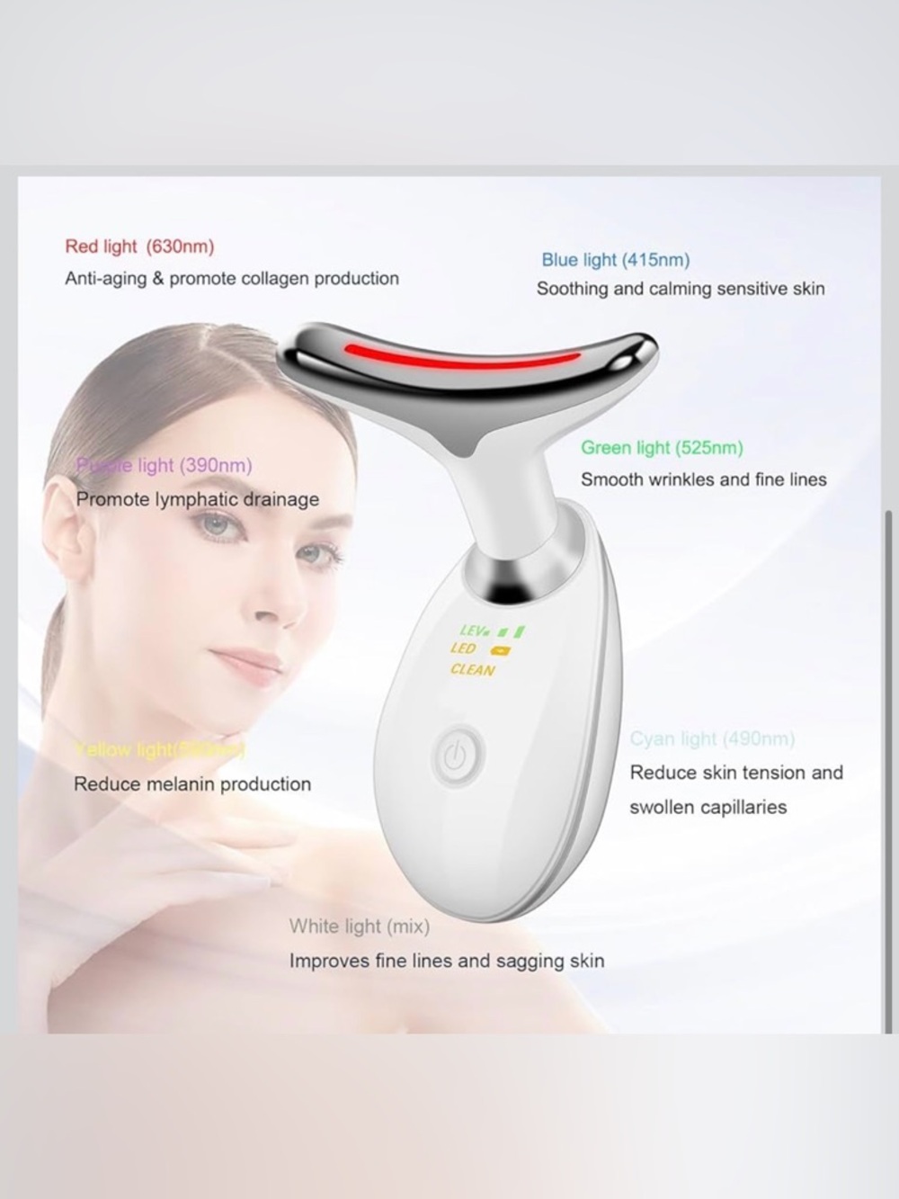 Portable Facial Beauty Device, Facial Massager with 7 Color LED Lights - Picture 2 of 8